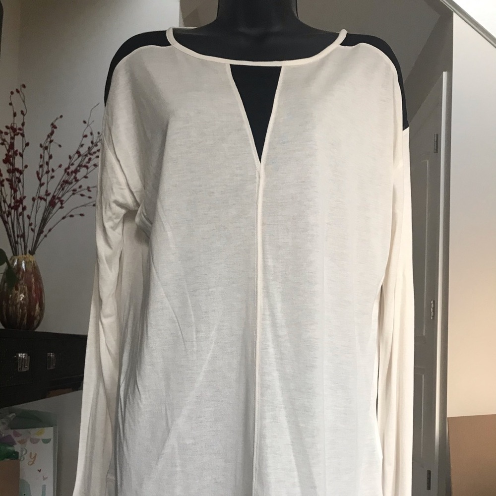 Calvin Klein Cream Color Top w Black Mesh Inserts